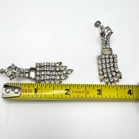 Eisenberg Chandelier Earrings Unsigned Rhinestone Cascading Screwback 2.5" Vtg - Picture 2 of 8